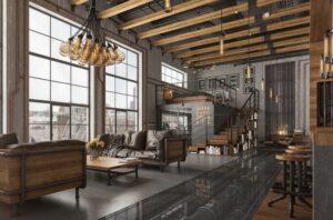 Industrial living room style ideas lighting loft lounge area essential guide chandelier romas noreika visualizer steel